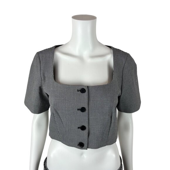 House of Harlow 1960 Matching Set Womens 10 Houndstooth Black Crop Top Wide Leg - Picture 3 of 11